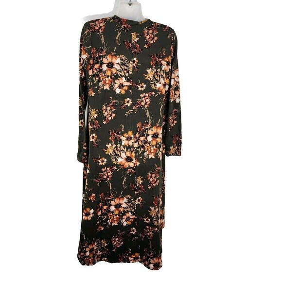 Reborn J Women Maxi Dress Size Small Green Floral Long Sleeve Stretch Shift Long - Picture 2 of 7